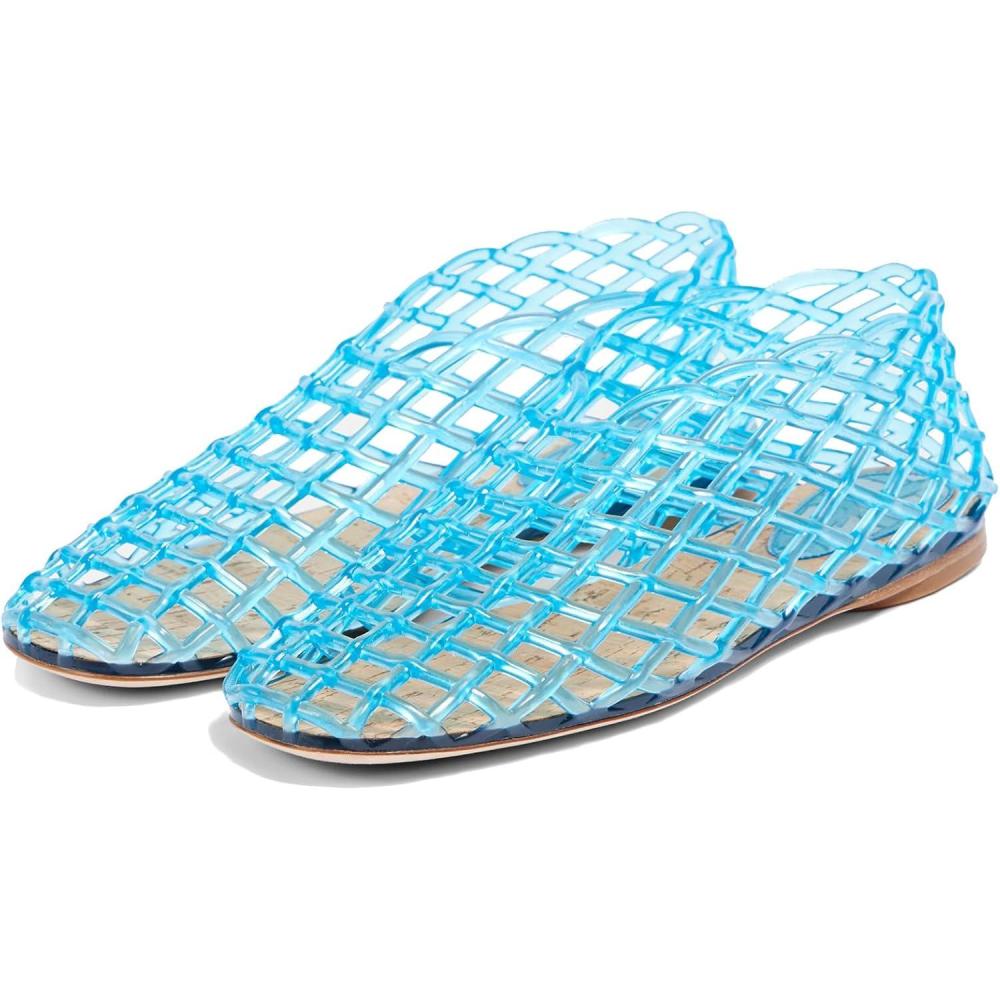 imageTscoyuki Jelly Mesh Ballet Flats for Women Clear Fishnet Ballerina Flats Slip On Mary Jane Flats Hollow Causal Daily Flat ShoesBlue