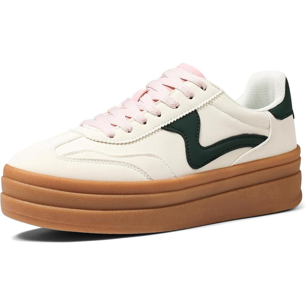 imageTscoyuki Platform Womens Fashion Sneakers Casual Spring Shoes Non Slip Lightweight Walking Shoes LaceUp Thick Sole Chunky Tennis ShoeBeige Green