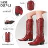 Tscoyuki Cowboy Boots for Women: Embroidered Western Knee High Boots Women – Pointed Toe Chunky Heel Cowgirl Tall Boots