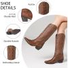 Tscoyuki Cowboy Boots for Women: Embroidered Western Knee High Boots Women – Pointed Toe Chunky Heel Cowgirl Tall Boots(Brown)