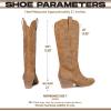 Tscoyuki Cowboy Boots for Women: Embroidered Western Knee High Boots Women – Pointed Toe Chunky Heel Cowgirl Tall Boots(Tan)