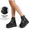 Tscoyuki Goth Platform Ankle Boots for Women – Bat Buckle Straps Rave Boots Zip Round Toe Combat Boots Womens Chunky Wedges High Heels Moto Booties(Black)