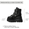 Tscoyuki Goth Platform Ankle Boots for Women – Bat Buckle Straps Rave Boots Zip Round Toe Combat Boots Womens Chunky Wedges High Heels Moto Booties(Black)