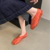 Tscoyuki Jelly Mesh Ballet Flats for Women Clear Fishnet Ballerina Flats Slip On Mary Jane Flats Hollow Causal Daily Flat Shoes(Red)
