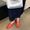 Tscoyuki Jelly Mesh Ballet Flats for Women Clear Fishnet Ballerina Flats Slip On Mary Jane Flats Hollow Causal Daily Flat Shoes(Red)