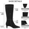 Tscoyuki Knee High Boots for Women Kitten Low Heel Square Toe Tall Boots Side Zipper Vegan Leather Heeled Long Fall Boots for Office Dating Party Work Trendy(Black Suede)