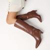 Tscoyuki Knee High Boots for Women Kitten Low Heel Square Toe Tall Boots Side Zipper Vegan Leather Heeled Long Fall Boots for Office Dating Party Work Trendy(Brown)