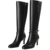 Tscoyuki Knee High Boots for Women Kitten Low Heel Square Toe Tall Boots Side Zipper Vegan Leather Heeled Long Fall Boots for Office Dating Party Work Trendy(Buckle Black)