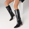 Tscoyuki Knee High Boots for Women Kitten Low Heel Square Toe Tall Boots Side Zipper Vegan Leather Heeled Long Fall Boots for Office Dating Party Work Trendy(Black)