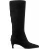 Tscoyuki Knee High Boots for Women Kitten Low Heel Square Toe Tall Boots Side Zipper Vegan Leather Heeled Long Fall Boots for Office Dating Party Work Trendy(Black Suede)
