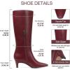 Tscoyuki Knee High Boots for Women Kitten Low Heel Square Toe Tall Boots Side Zipper Vegan Leather Heeled Long Fall Boots for Office Dating Party Work Trendy(Burgundy)
