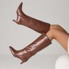 Tscoyuki Knee High Boots for Women Kitten Low Heel Square Toe Tall Boots Side Zipper Vegan Leather Heeled Long Fall Boots for Office Dating Party Work Trendy(Brown)