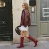 Tscoyuki Knee High Boots for Women Kitten Low Heel Square Toe Tall Boots Side Zipper Vegan Leather Heeled Long Fall Boots for Office Dating Party Work Trendy(Burgundy)