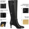 Tscoyuki Knee High Boots for Women Kitten Low Heel Square Toe Tall Boots Side Zipper Vegan Leather Heeled Long Fall Boots for Office Dating Party Work Trendy(Buckle Black)