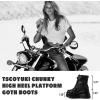 Tscoyuki Platform Ankle Boots for Women Chunky High Heel Booties Goth Round Toe Combat Boots Women Lace Up Motorcycle Wedges(1-black)