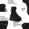 Tscoyuki Platform Ankle Boots for Women Chunky High Heel Booties Goth Round Toe Combat Boots Women Lace Up Motorcycle Wedges(1-black)