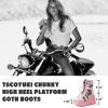 Tscoyuki Platform Ankle Boots for Women Chunky High Heel Booties Goth Round Toe Combat Boots Women Lace Up Motorcycle Wedges(1-pink)