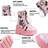 Tscoyuki Platform Ankle Boots for Women Chunky High Heel Booties Goth Round Toe Combat Boots Women Lace Up Motorcycle Wedges(1-pink)