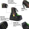 Tscoyuki Platform Ankle Boots for Women Chunky High Heel Booties Goth Round Toe Combat Boots Women Lace Up Motorcycle Wedges(3-black)