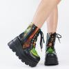 Tscoyuki Platform Ankle Boots for Women Chunky High Heel Booties Goth Round Toe Combat Boots Women Lace Up Motorcycle Wedges(3-black)