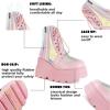 Tscoyuki Platform Ankle Boots for Women Chunky High Heel Booties Goth Round Toe Combat Boots Women Lace Up Motorcycle Wedges(3-pink)