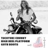 Tscoyuki Platform Ankle Boots for Women Chunky High Heel Booties Goth Round Toe Combat Boots Women Lace Up Motorcycle Wedges(3-pink)