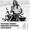 Tscoyuki Platform Ankle Boots for Women Chunky High Heel Booties Goth Round Toe Combat Boots Women Lace Up Motorcycle Wedges(3-white)