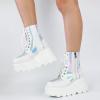 Tscoyuki Platform Ankle Boots for Women Chunky High Heel Booties Goth Round Toe Combat Boots Women Lace Up Motorcycle Wedges(3-white)