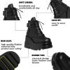 Tscoyuki Platform Ankle Boots for Women Chunky High Heel Booties Goth Round Toe Combat Boots Women Lace Up Motorcycle Wedges(4-black)