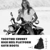 Tscoyuki Platform Ankle Boots for Women Chunky High Heel Booties Goth Round Toe Combat Boots Women Lace Up Motorcycle Wedges(4-black)