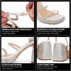 Tscoyuki Platform Heels for Women Sparkly Rhinestone Strappy Heels Sandals Chunky Heel Ankle Strap Square Open Toe Y2K Dress Shoes for Wedding Party Evening Dance(White Rhinestones)