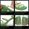 Tscoyuki Platform Heels for Women Sparkly Rhinestone Strappy Heels Sandals Chunky Heel Ankle Strap Square Open Toe Y2K Dress Shoes for Wedding Party Evening Dance(Green Rhinestones)