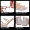 Tscoyuki Platform Heels for Women Sparkly Rhinestone Strappy Heels Sandals Chunky Heel Ankle Strap Square Open Toe Y2K Dress Shoes for Wedding Party Evening Dance(Nude Rhinestones)