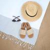 Tscoyuki Slides Sandals for Women Basic Slip On Flat Sandals Open Toe Comfort Beach Sandals Slippers for Casual Dressy Summer(Apricot Raffia)