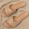 Tscoyuki Slides Sandals for Women Basic Slip On Flat Sandals Open Toe Comfort Beach Sandals Slippers for Casual Dressy Summer(Camel)