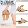 Tscoyuki Slides Sandals for Women Basic Slip On Flat Sandals Open Toe Comfort Beach Sandals Slippers for Casual Dressy Summer(Tan Raffia)