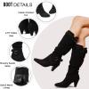 Tscoyuki Slouchy Knee High Boots Women Fall Boots for Women 2024 Buckle Strap Kitten Heel Suede Winter Boots Long Tall Dress Boots(Black Suede)