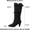 Tscoyuki Slouchy Knee High Boots Women Fall Boots for Women 2024 Buckle Strap Kitten Heel Suede Winter Boots Long Tall Dress Boots(Black Suede)