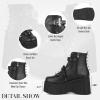 Tscoyuki Studs Platform Boots for Women Goth Rave Boots Round Toe Chunky Wedge Heel Combat Ankle Boot w/Side Zip Buckle Booties for Concert(Black 2)