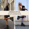 Tscoyuki Studs Platform Boots for Women Goth Rave Boots Round Toe Chunky Wedge Heel Combat Ankle Boot w/Side Zip Buckle Booties for Concert(Black 2)