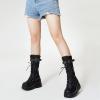 Tscoyuki Womens Goth Platform Boots Chunky Wedge Heel Rave Combat Boots Lace Up and Zipper Round Toe Mid Calf Boot for Concert Festival(Black)