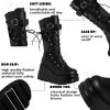 Tscoyuki Womens Goth Platform Boots Chunky Wedge Heel Rave Combat Boots Lace Up and Zipper Round Toe Mid Calf Boot for Concert Festival(Black)