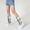 Tscoyuki Womens Goth Platform Boots Chunky Wedge Heel Rave Combat Boots Lace Up and Zipper Round Toe Mid Calf Boot for Concert Festival(White)