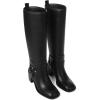 Tscoyuki Women’s Knee High Boots, Chunky Heel Square Toe Tall Boots for Women Wide Calf Slip On Motorcycle Riding Boots(Black)