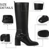 Tscoyuki Women’s Knee High Boots, Chunky Heel Square Toe Tall Boots for Women Wide Calf Slip On Motorcycle Riding Boots(Black)