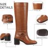 Tscoyuki Women’s Knee High Boots, Chunky Heel Square Toe Tall Boots for Women Wide Calf Slip On Motorcycle Riding Boots(Brown)