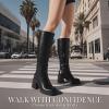 Tscoyuki Women’s Knee High Boots, Square Toe Platform Boots – Half Zipper Chunky Heel Tall Boots for Women(Black)