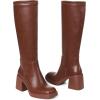 Tscoyuki Women’s Knee High Boots, Square Toe Platform Boots – Half Zipper Chunky Heel Tall Boots for Women(Brown)