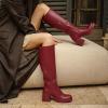Tscoyuki Women’s Knee High Boots, Square Toe Platform Boots – Half Zipper Chunky Heel Tall Boots for Women(Burgundy)