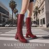 Tscoyuki Women’s Knee High Boots, Square Toe Platform Boots – Half Zipper Chunky Heel Tall Boots for Women(Burgundy)